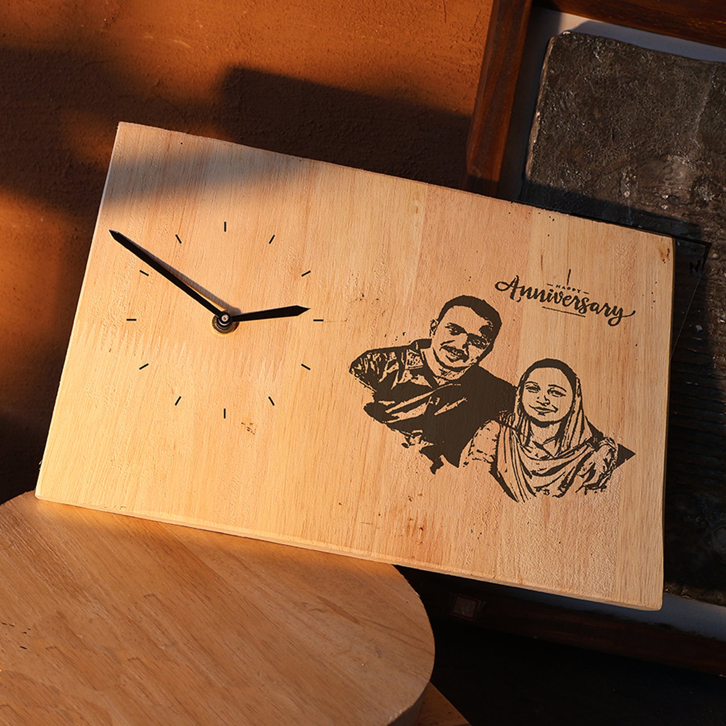 Engraved Wooden Wall Clock (20x30 cm)