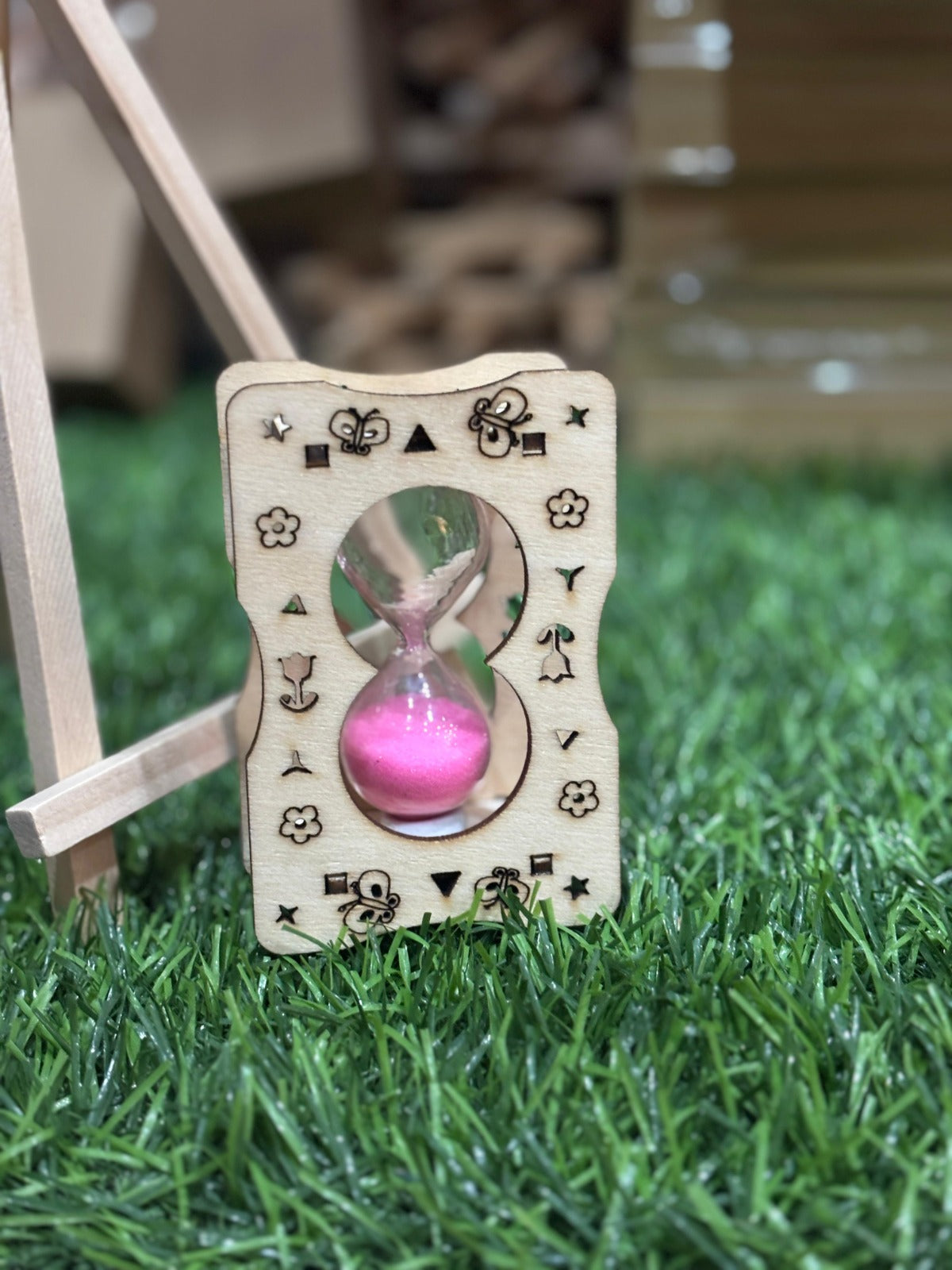 Mini Wooden Hourglass Timer – Pink Sand