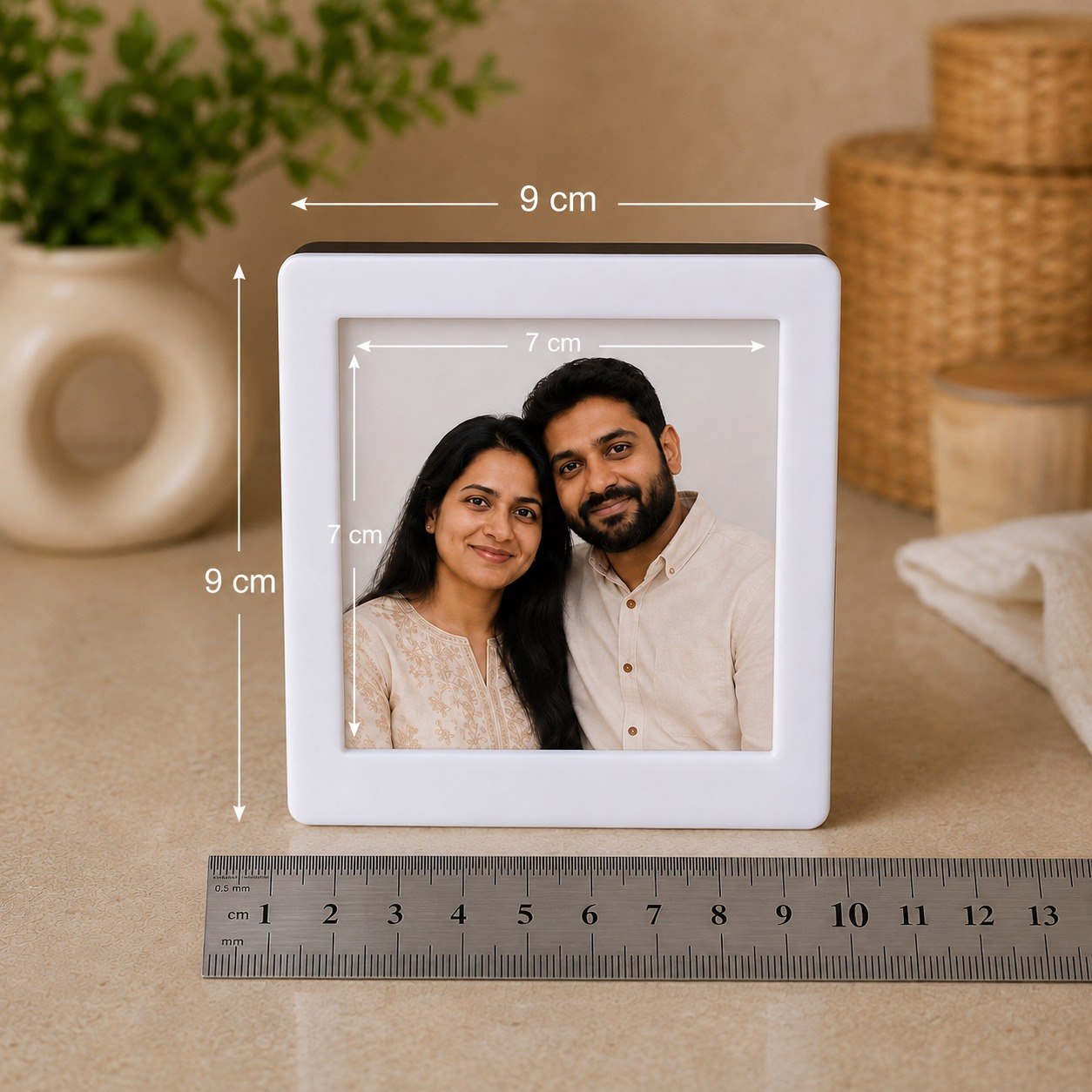 Personalized Mini LED Photo Light Box with Custom Photo | Magnetic Refrigerator Photo Frame | USB Powered Warm White Night Light | 9 × 9 cm