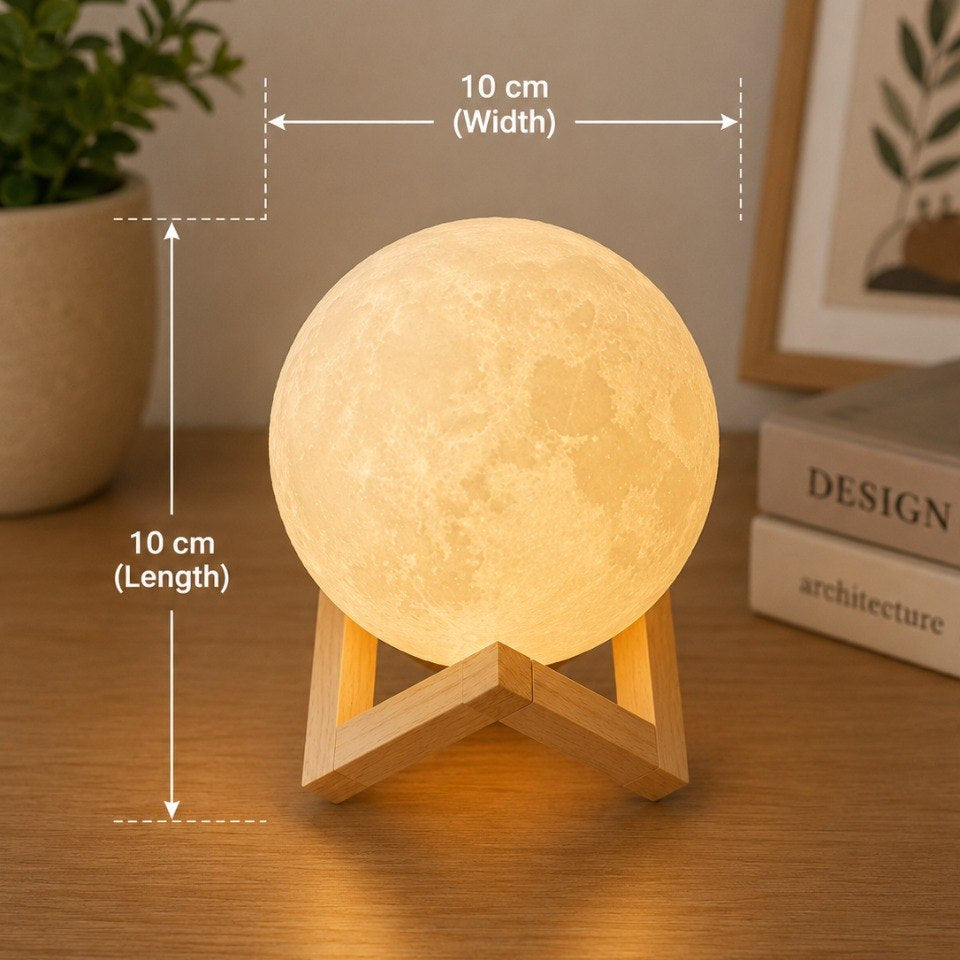 3D Moon Lamp with Wooden Stand | Touch Control LED Night Light | Color Changing Moon Light | Battery Powered Decorative Lamp for Bedroom, Kids Room & Gifts