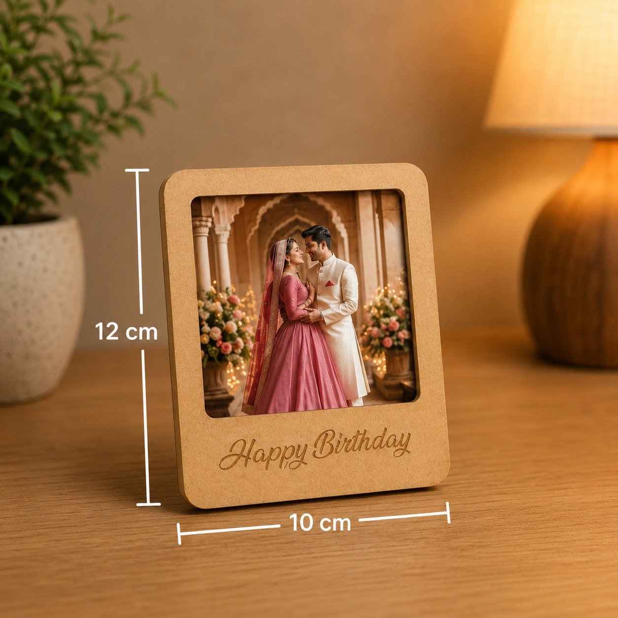Bramika Artifacts Personalized Wooden Photo Frame with Custom Photo | Happy Birthday Engraved MDF Frame | Freestanding Tabletop Gift | 12 × 10 cm