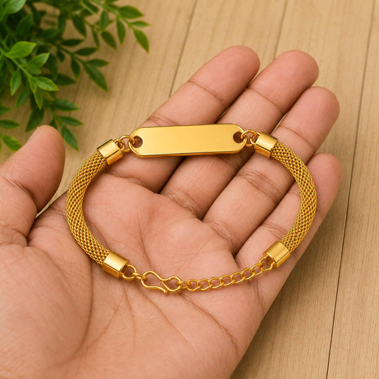 Personalized Gold-Tone ID Bracelet with Custom Engraved Name