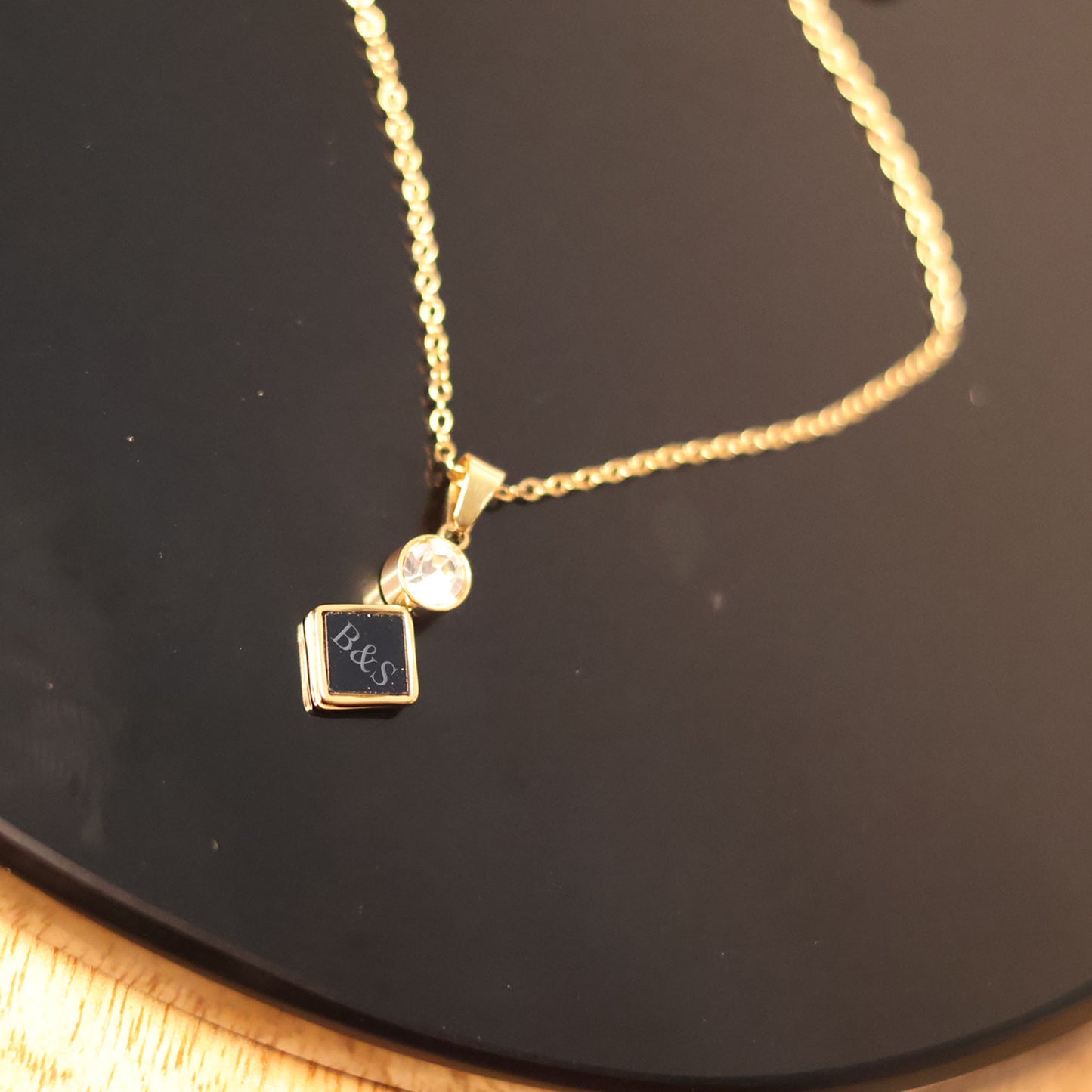 Personalized Initial Pendant Necklace with Crystal Charm – Custom Couple Name Necklace