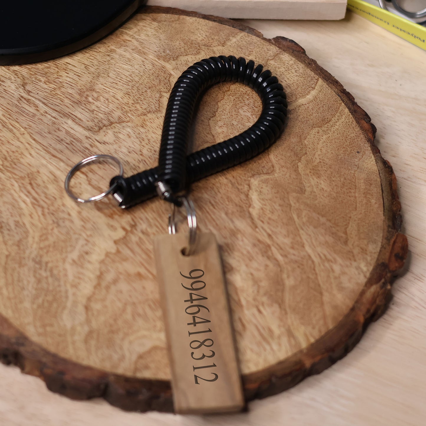 Personalized Wooden Contact Keychain – Custom Phone Number Key Ring - W2
