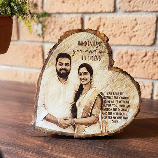 Heart Printed Wooden Plaque β Bark Edge 8"