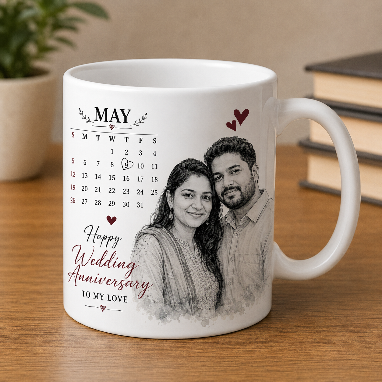 Photo Sketched Mug – Personalized Custom Portrait Coffee Mug | Black & White Sketch Effect | Couple, Birthday & Anniversary Gift