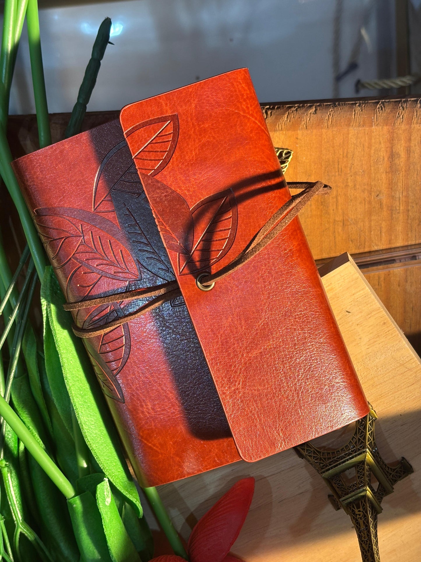 Vintage Leaf Wrap Leather Journal β Brown