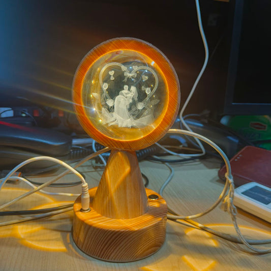 Eternal Embrace 3D Crystal LED Lamp – Romantic Wooden Base Light