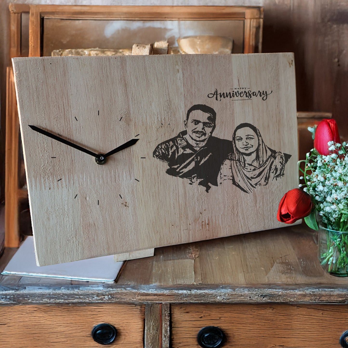 Engraved Wooden Wall Clock  (20x30 cm)