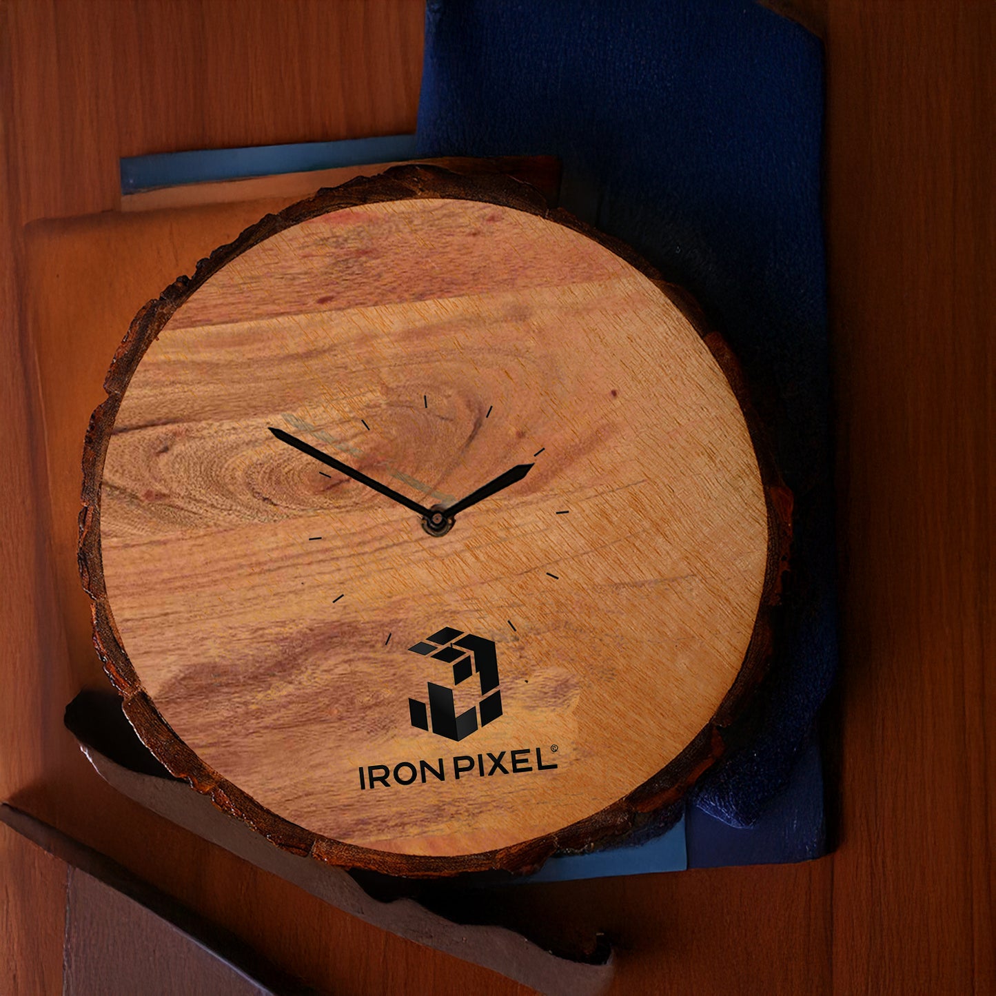 Engraved Round Wooden Clock  (20x20 cm)