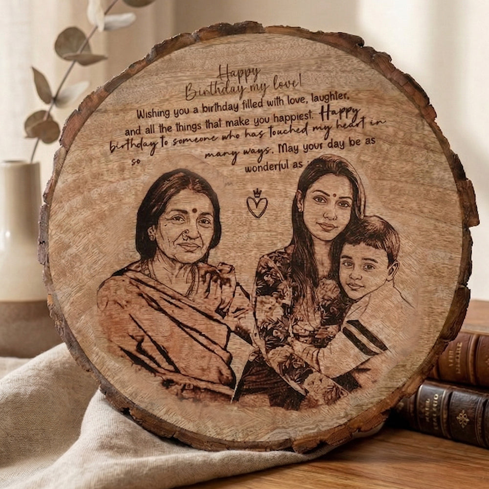 Round Printed Wooden Plaque – Bark Edge 20×20 cm (Style 2)