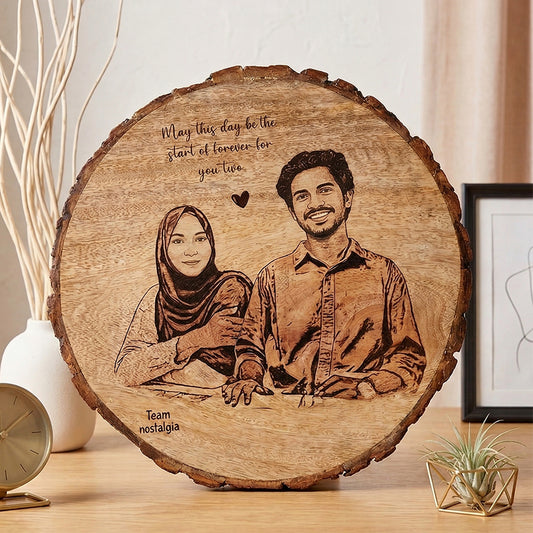 Personalized round Wooden Gift Plaque with bark  - 20x20cm Custom Printed Keepsake for Birthdays, Anniversaries, Weddings, and Special Occasions (Bark type) (Style 2))