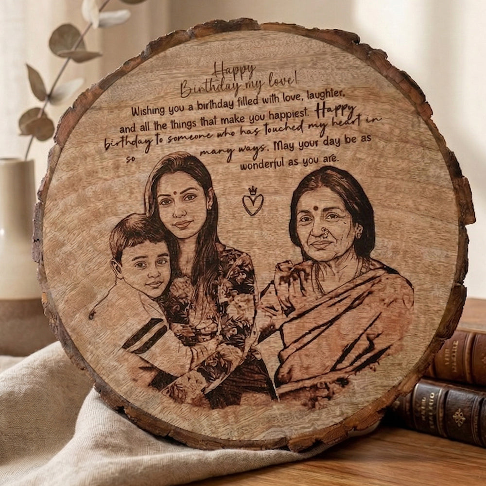 Round Printed Wooden Plaque – Bark Edge 20×20 cm (Style 2)