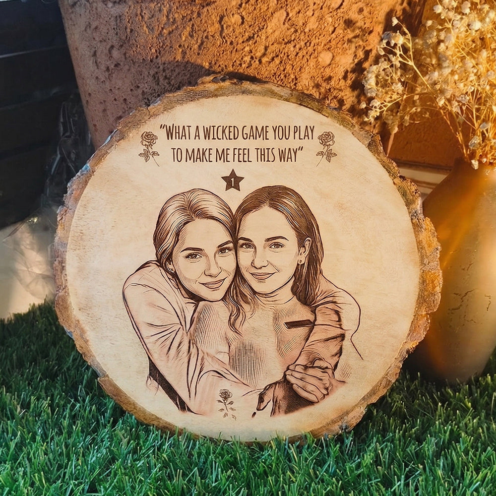 Round Printed Wooden Plaque – Bark Edge 20×20 cm (Style 2)