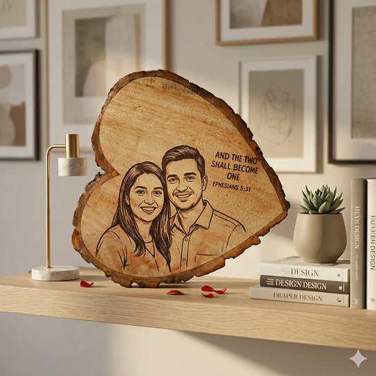 Personalized round Wooden Gift Heart Plaque (Mangowood) with bark  - 20x20cm(8" Inch) Custom Printed Keepsake for Birthdays, Anniversaries, Weddings, and Special Occasions (Bark type) (Style2))