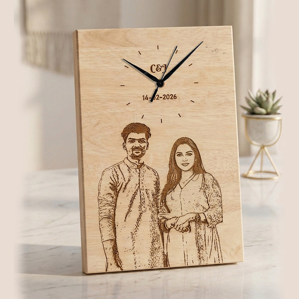 Engraved Wooden Wall Clock  (20x30 cm)