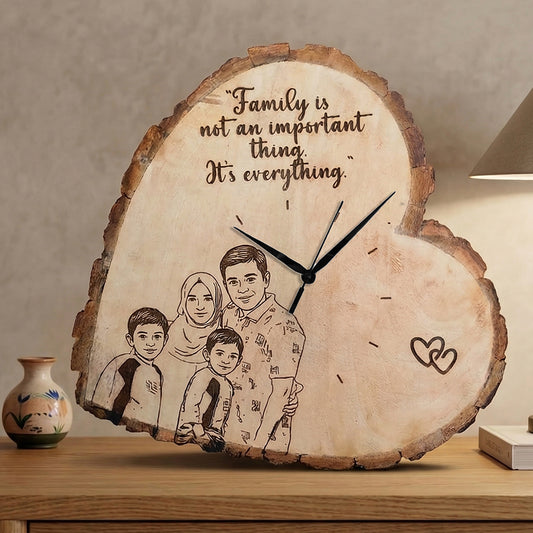 Heart-Shaped Engraved Wooden Clock – (20x20 cm)