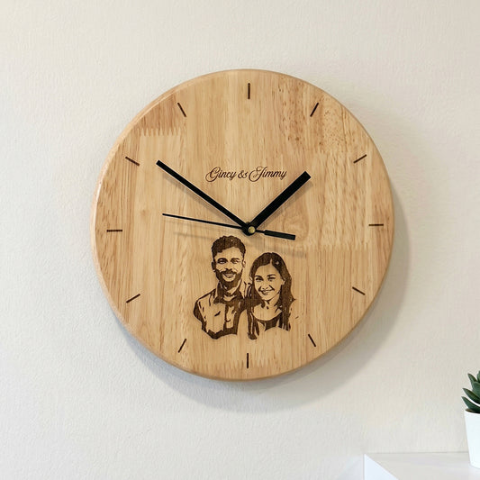 Wooden Engraved Wall Clock – 24x24 cm