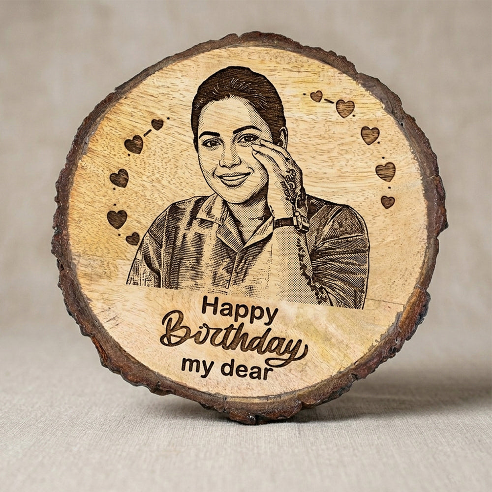 Wooden Engraved Plaque with bark  – 8" Dia