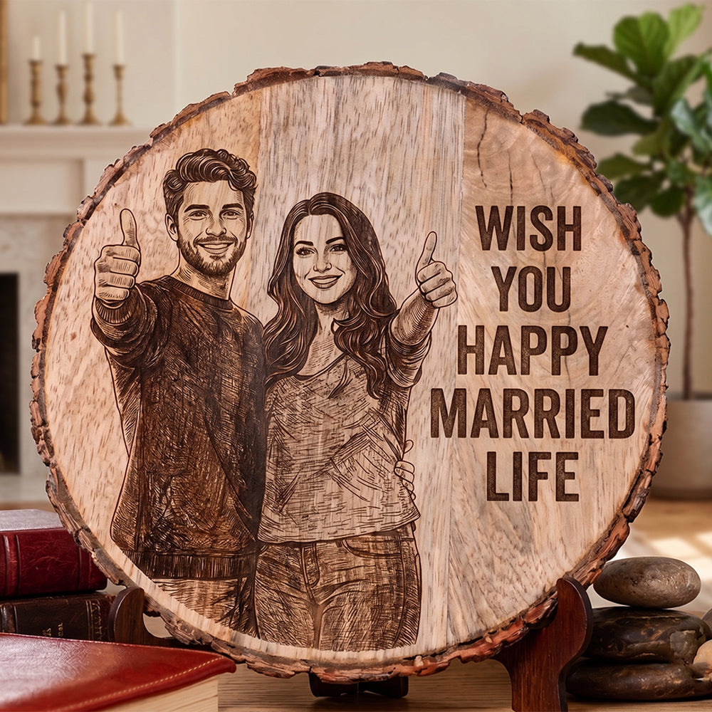 Wooden Engraved Plaque with bark  – 8" Dia