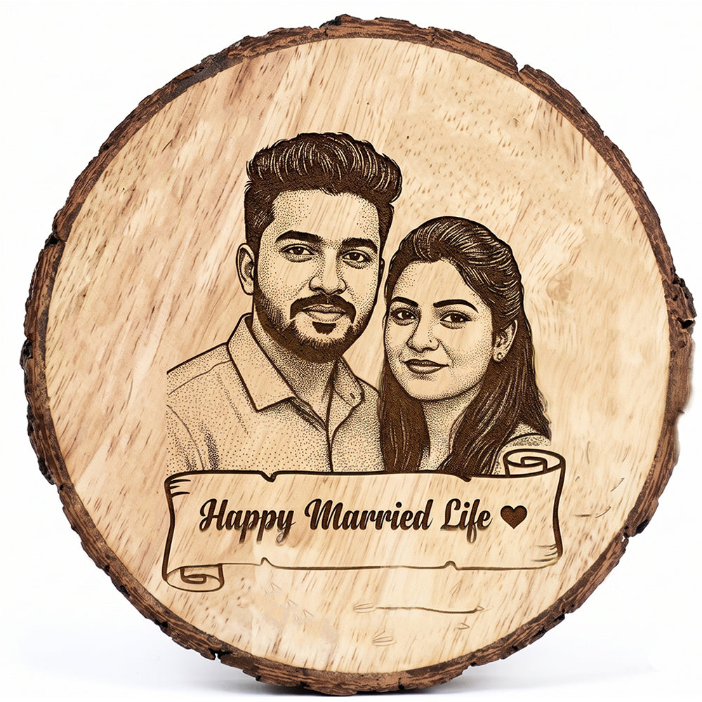 Wooden Engraved Plaque with bark  – 8" Dia