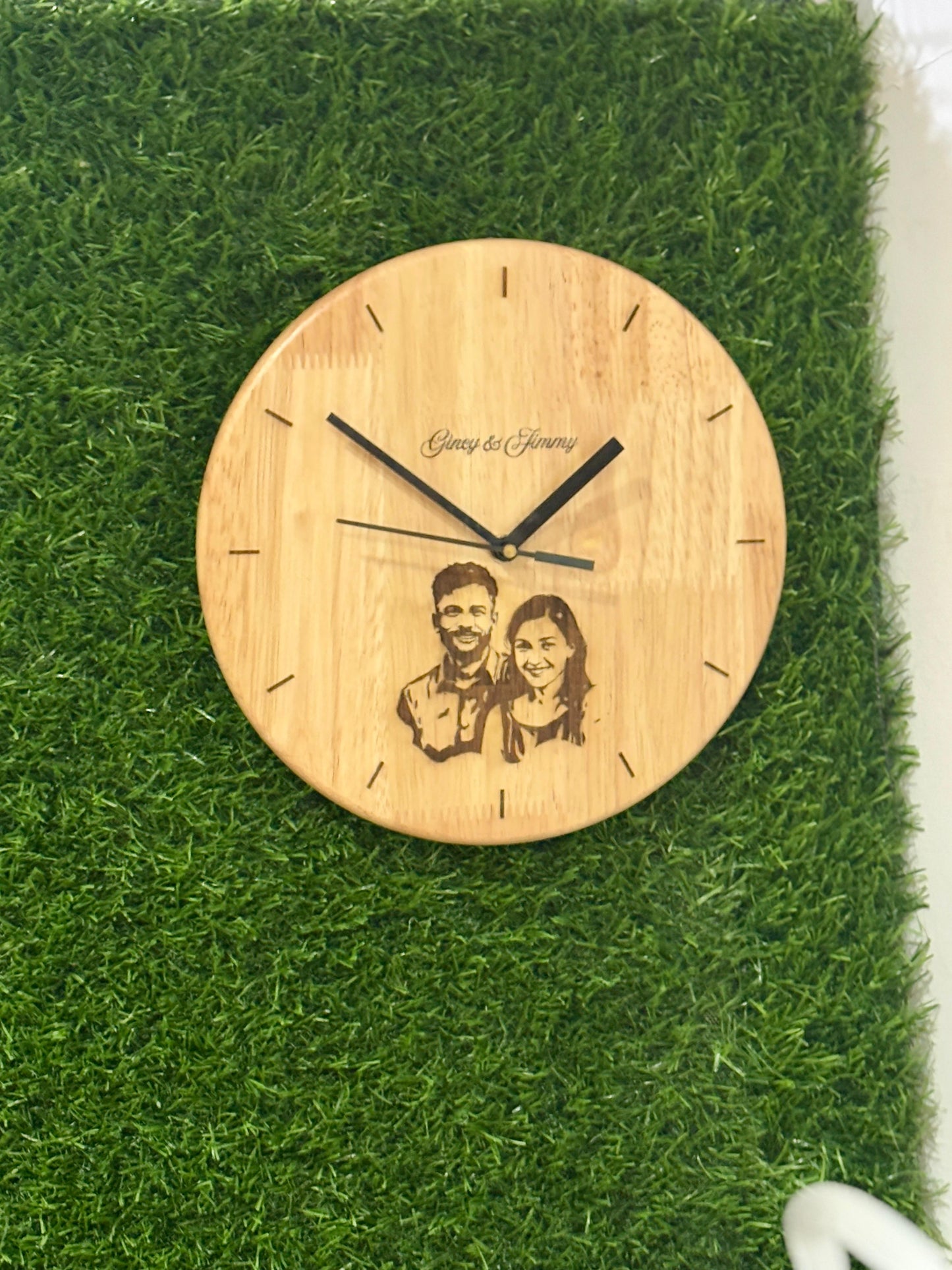 Personalized Wooden Photo Wall Clock – Custom Couple Engraving