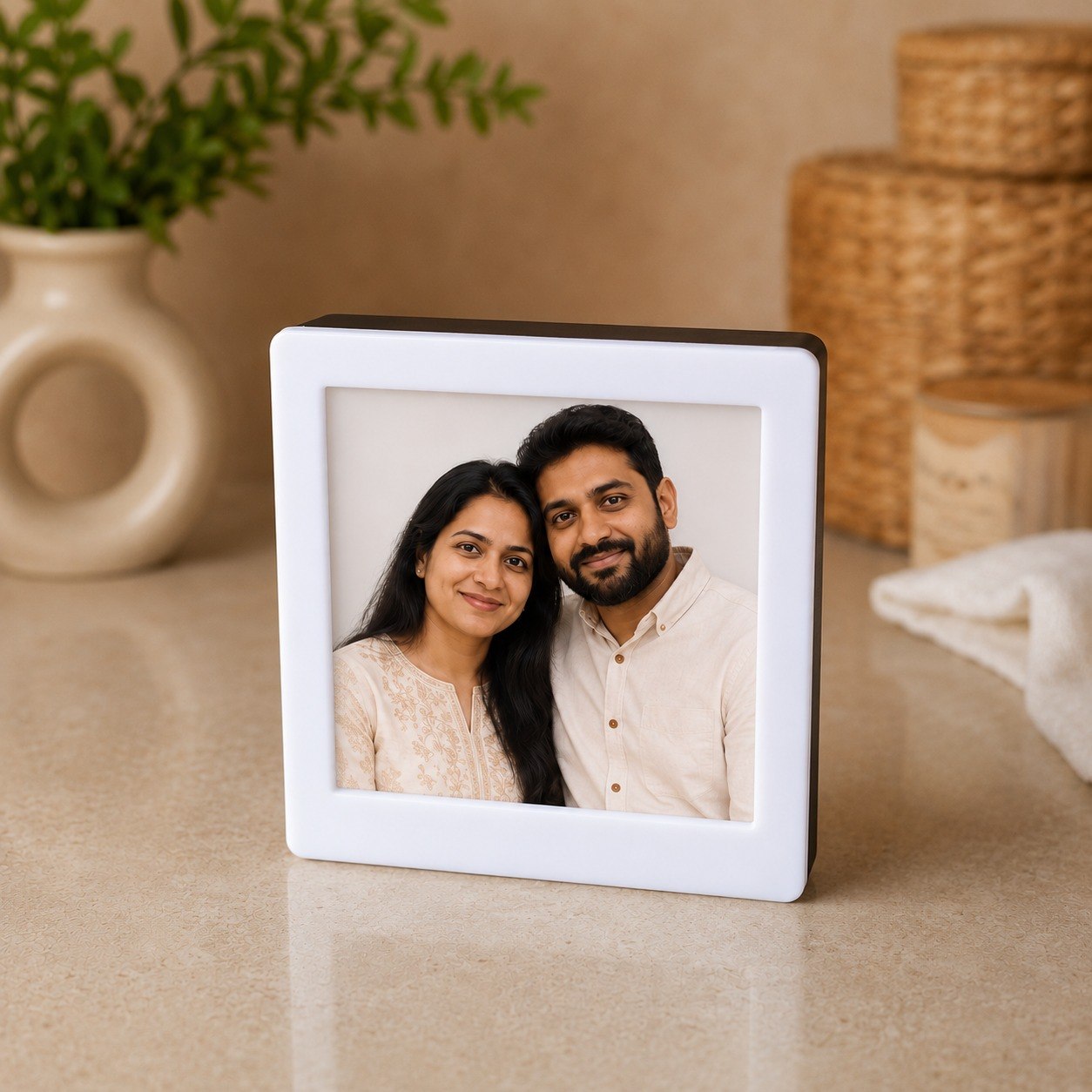 Personalized Mini LED Photo Light Box with Custom Photo | Magnetic Refrigerator Photo Frame | USB Powered Warm White Night Light | 9 × 9 cm