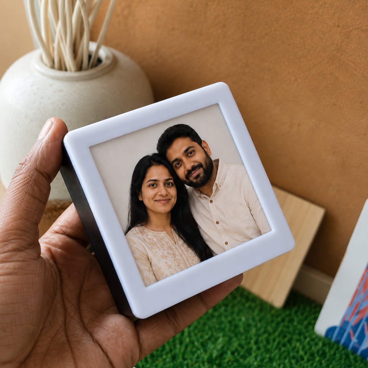 Personalized Mini LED Photo Light Box with Custom Photo | Magnetic Refrigerator Photo Frame | USB Powered Warm White Night Light | 9 × 9 cm