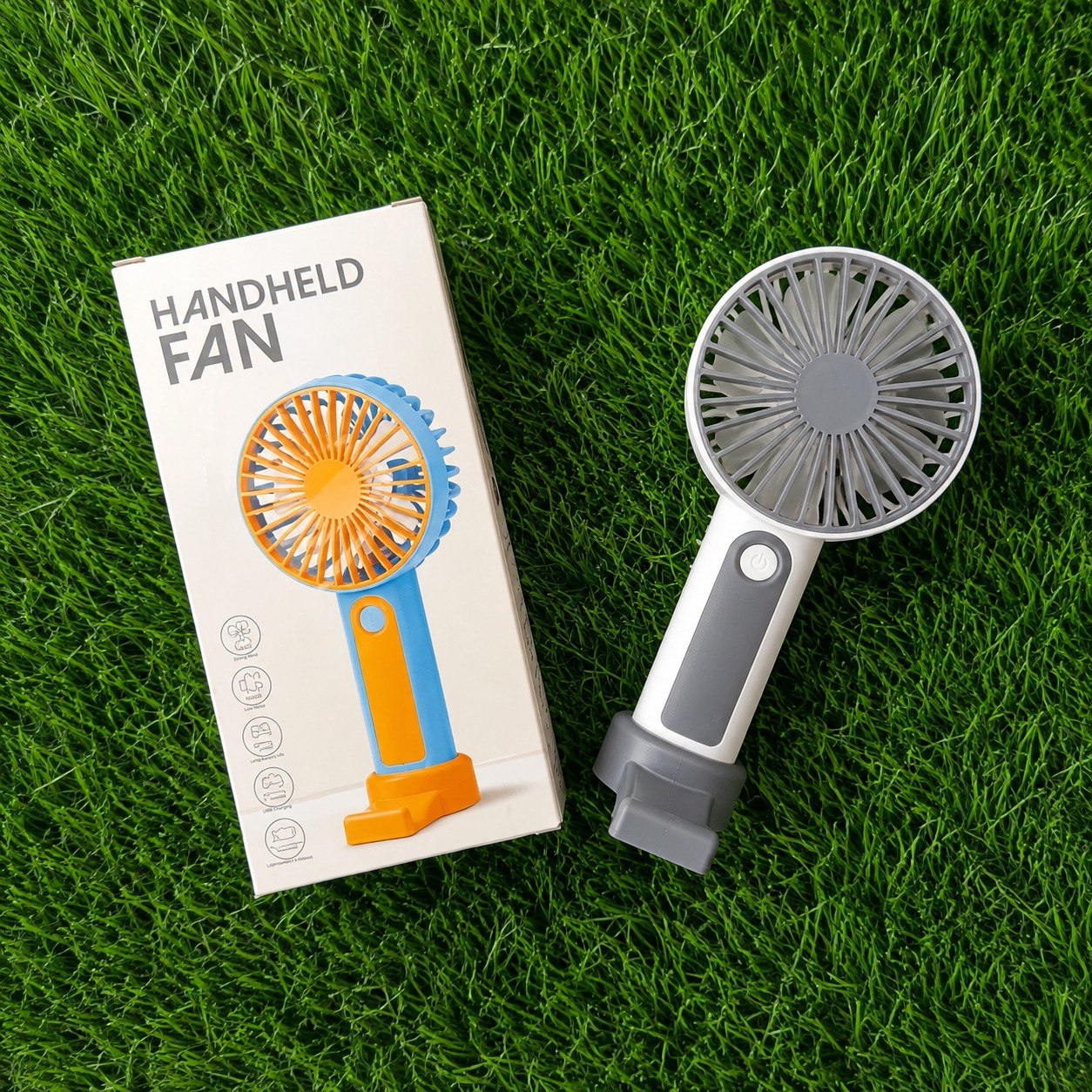 Portable USB Rechargeable Handheld Fan | 3-Speed Mini Desk & Personal Cooling Fan with Detachable Stand | Type-C Charging | Low Noise | White & Grey