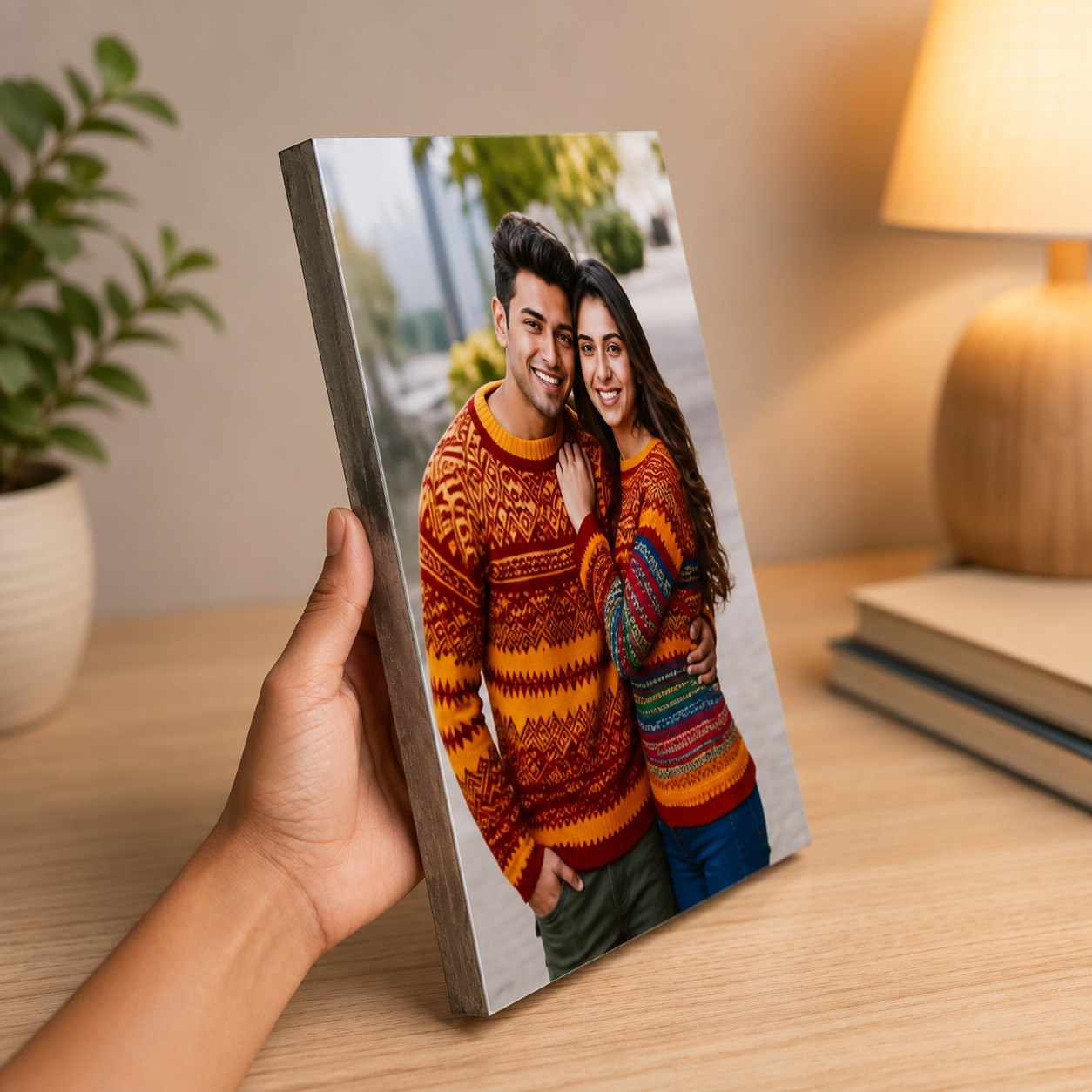 Bramika Artifacts® Personalized Wooden Photo Plaque | Custom UV Printed MDF Photo Block | 20 × 15 cm | Premium Gloss Finish | Ready-to-Display Personalized Gift