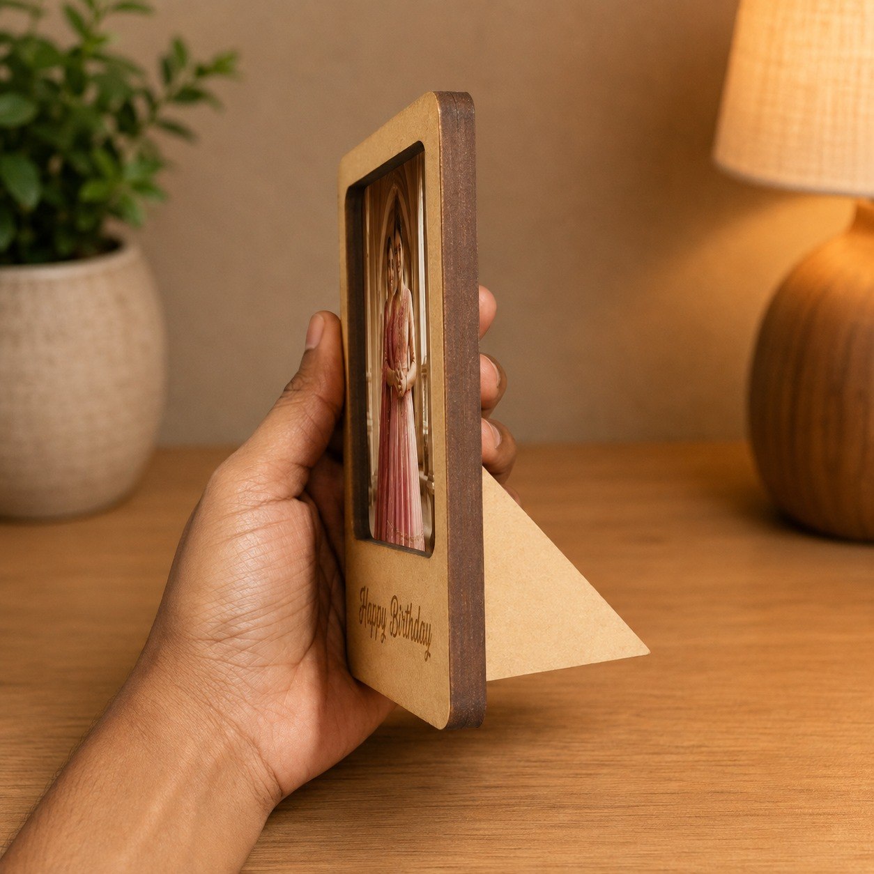 Bramika Artifacts Personalized Wooden Photo Frame with Custom Photo | Happy Birthday Engraved MDF Frame | Freestanding Tabletop Gift | 12 × 10 cm