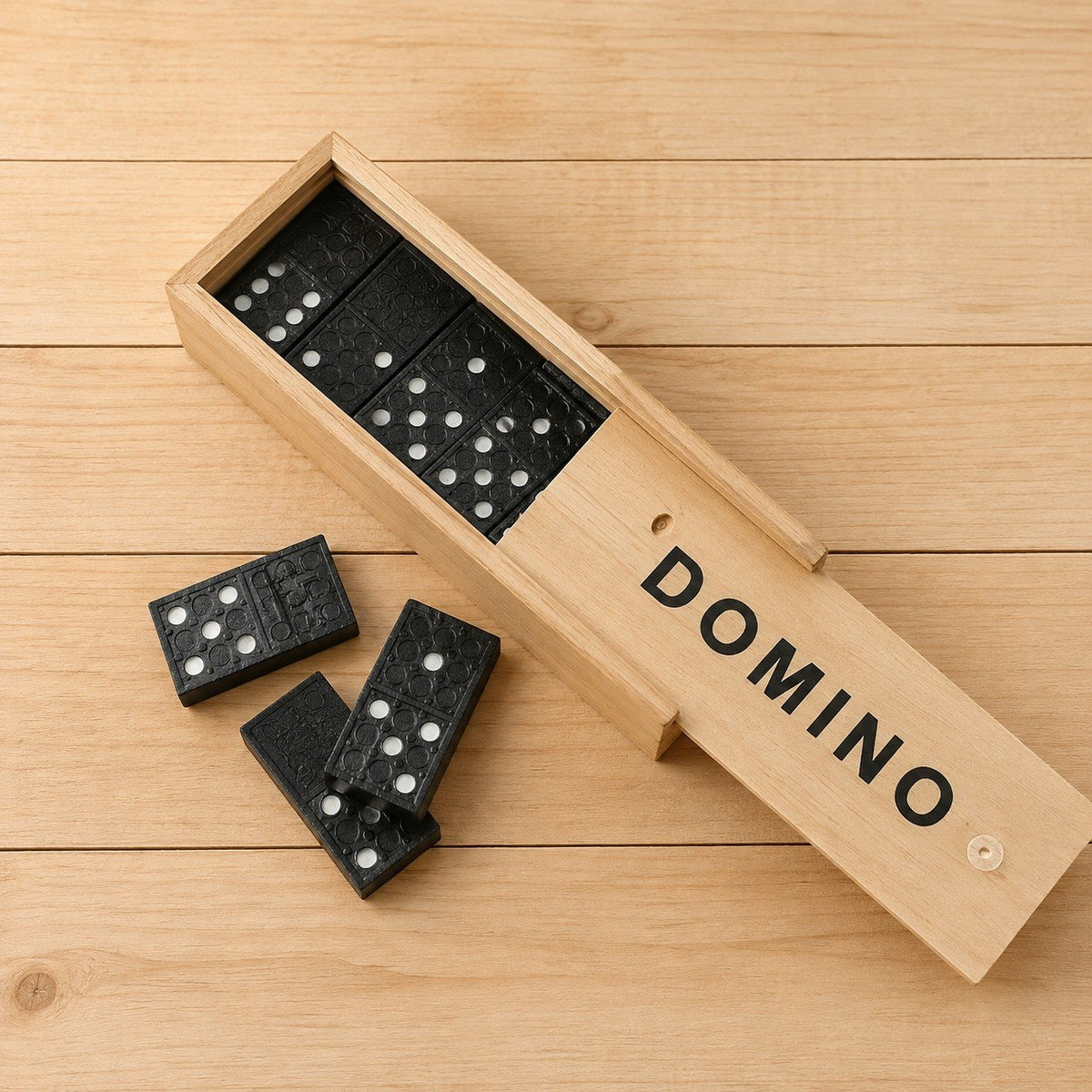 Premium Original Natural Wooden Domino Set with Sliding Storage Box | Classic Family Board Game | Smooth Finish | Travel-Friendly Gift