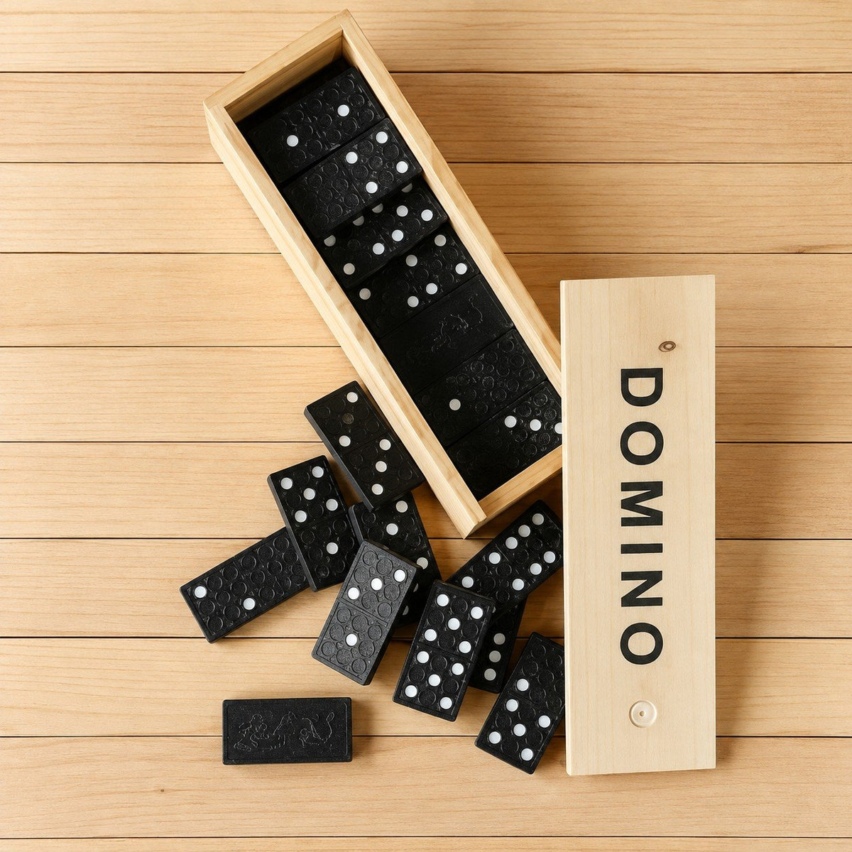 Premium Original Natural Wooden Domino Set with Sliding Storage Box | Classic Family Board Game | Smooth Finish | Travel-Friendly Gift