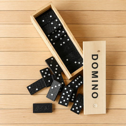 Premium Original Natural Wooden Domino Set with Sliding Storage Box | Classic Family Board Game | Smooth Finish | Travel-Friendly Gift