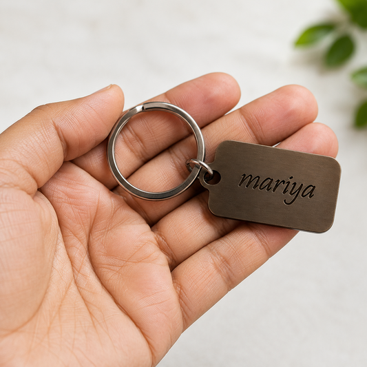 Personalized Engraved Metal Keychain | Custom Name Key Ring | Premium Rectangle Keychain | Gift for Men & Women