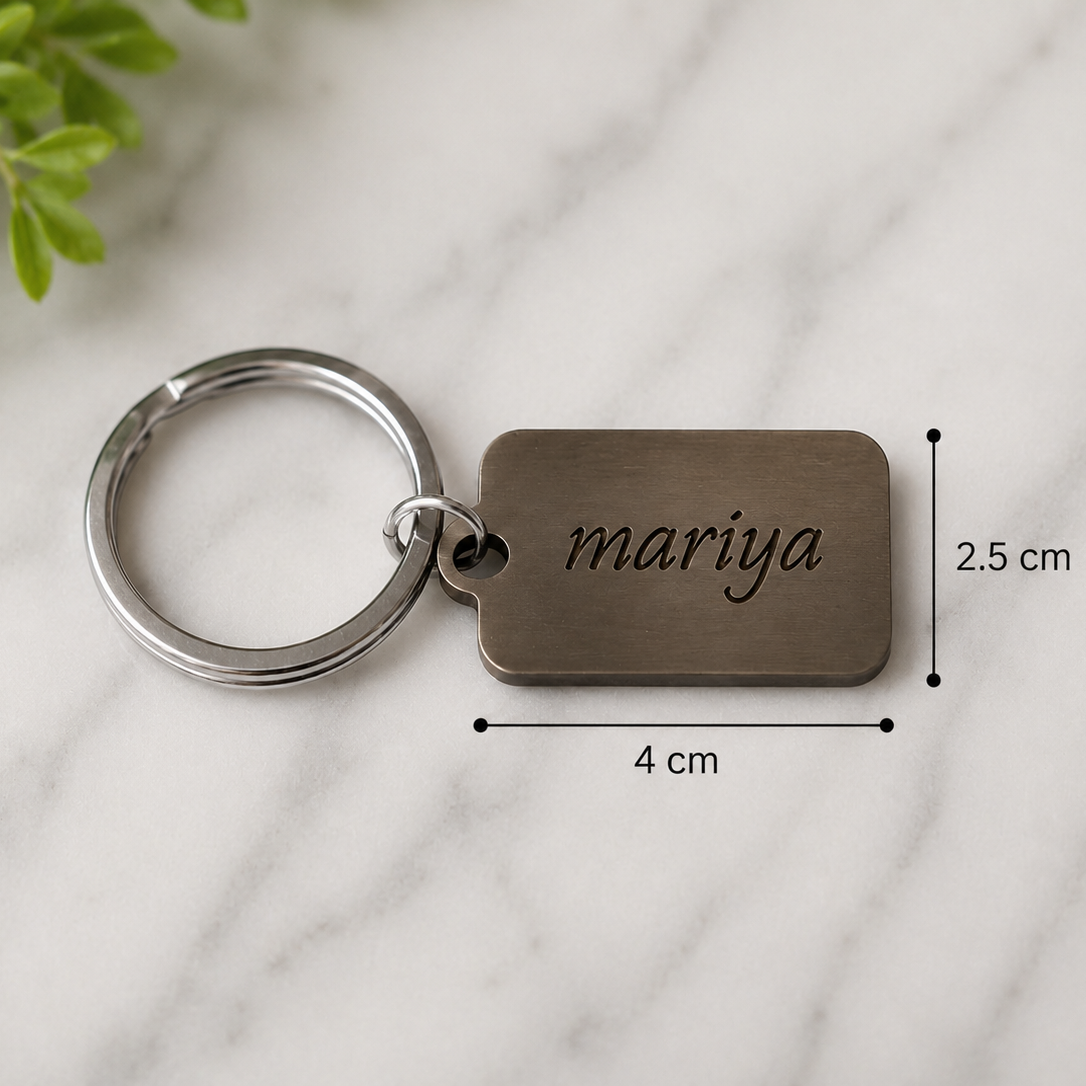 Personalized Engraved Metal Keychain | Custom Name Key Ring | Premium Rectangle Keychain | Gift for Men & Women