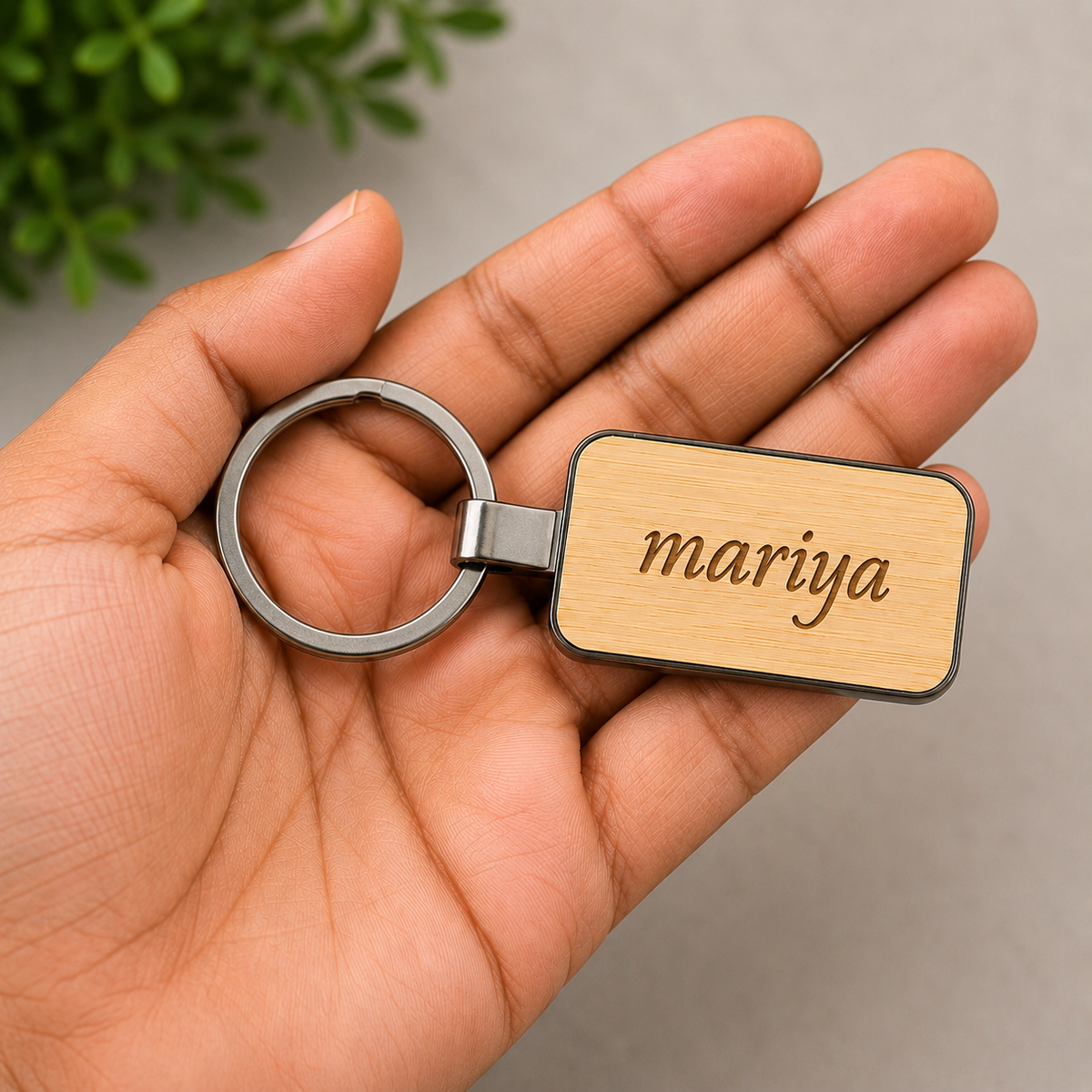 Personalized Wooden Keychain with Custom Engraved Name | Premium Wood & Metal Key Ring | Custom Gift for Men & Women