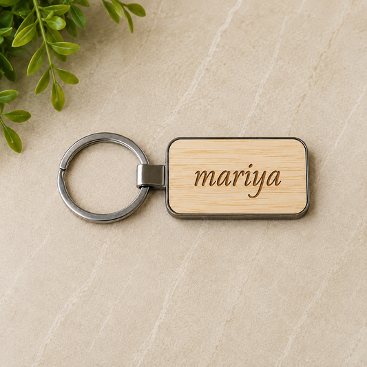 Personalized Wooden Keychain with Custom Engraved Name | Premium Wood & Metal Key Ring | Custom Gift for Men & Women