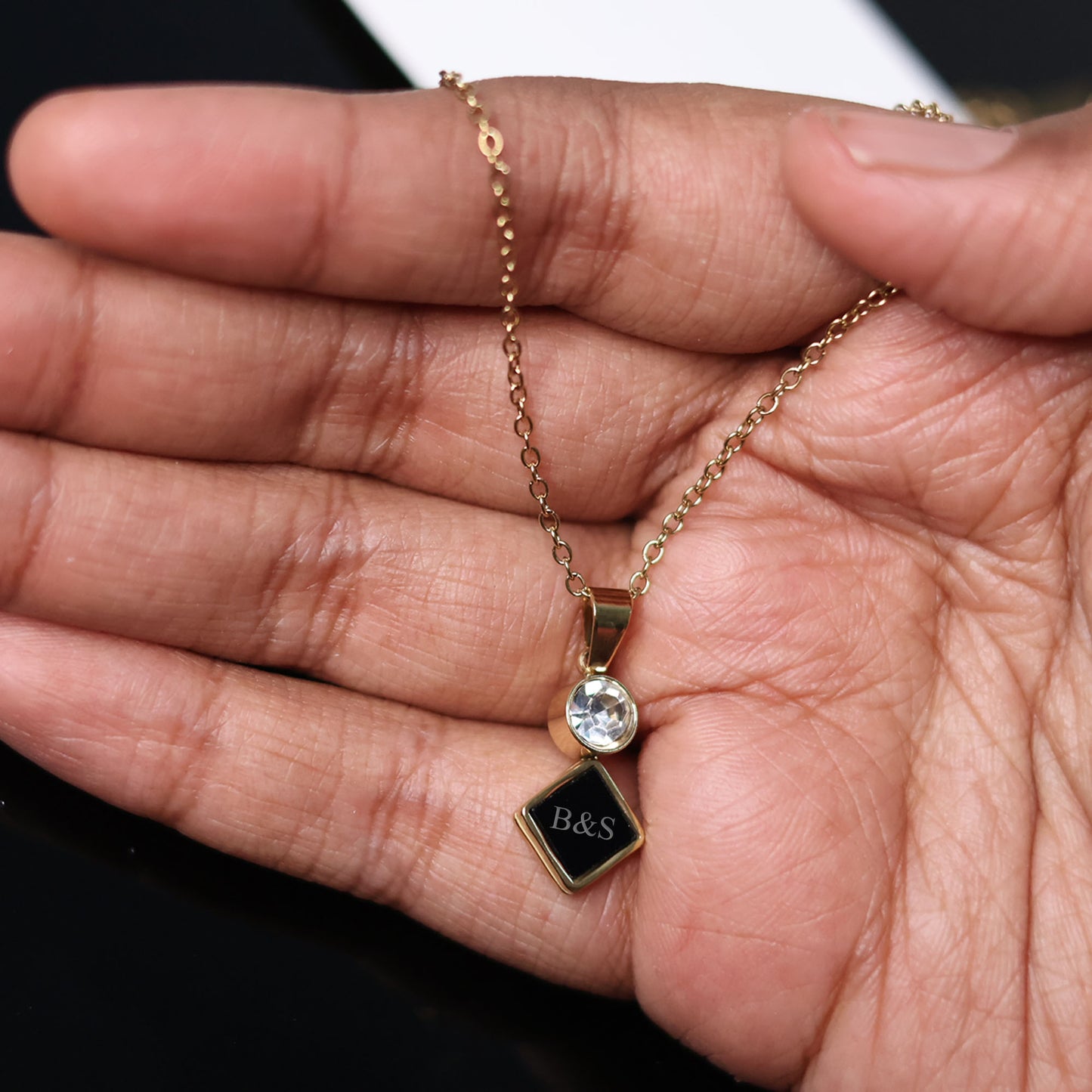 Personalized Initial Pendant Necklace with Crystal Charm – Custom Couple Name Necklace