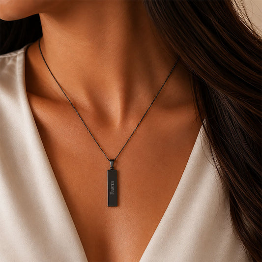 Personalized Bar Pendant Necklace – Custom Engraved Name Necklace - N2