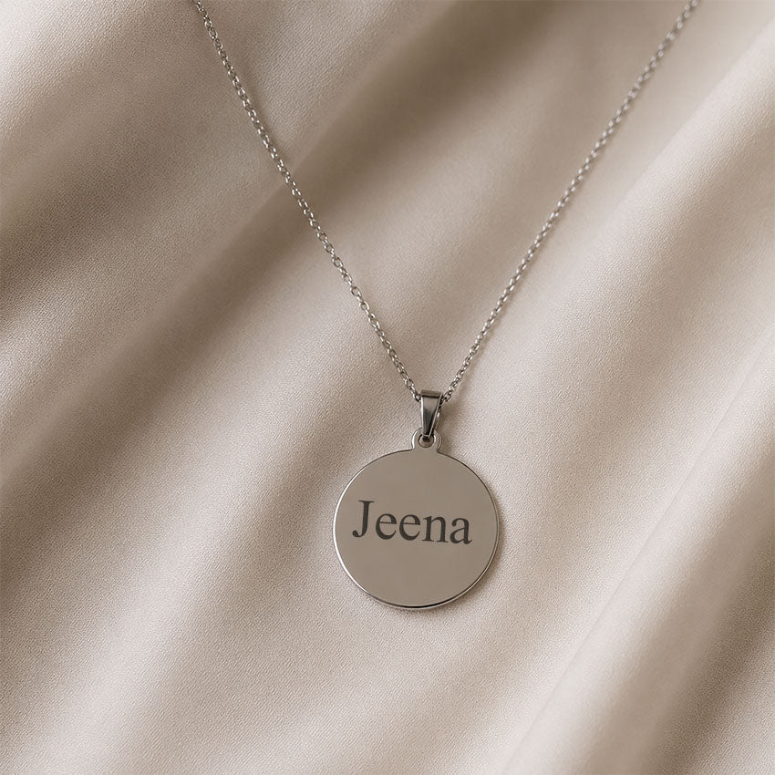 Personalized Round Pendant Necklace – Custom Engraved Name Necklace - N1