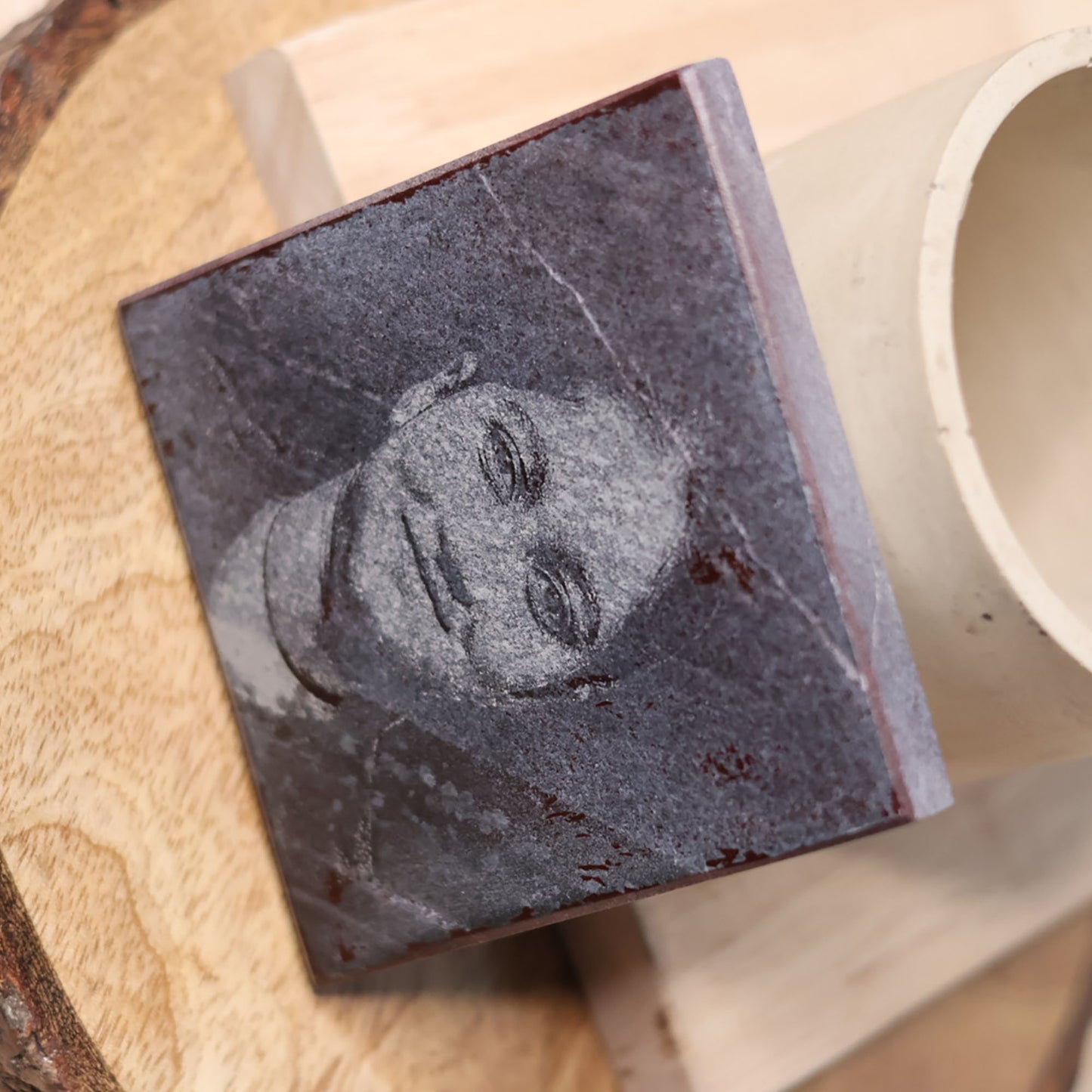 Personalized Photo Engraved Stone Granite Plaque (8cmX8cm) – Custom Memorial & Keepsake Portrait Stone Gift