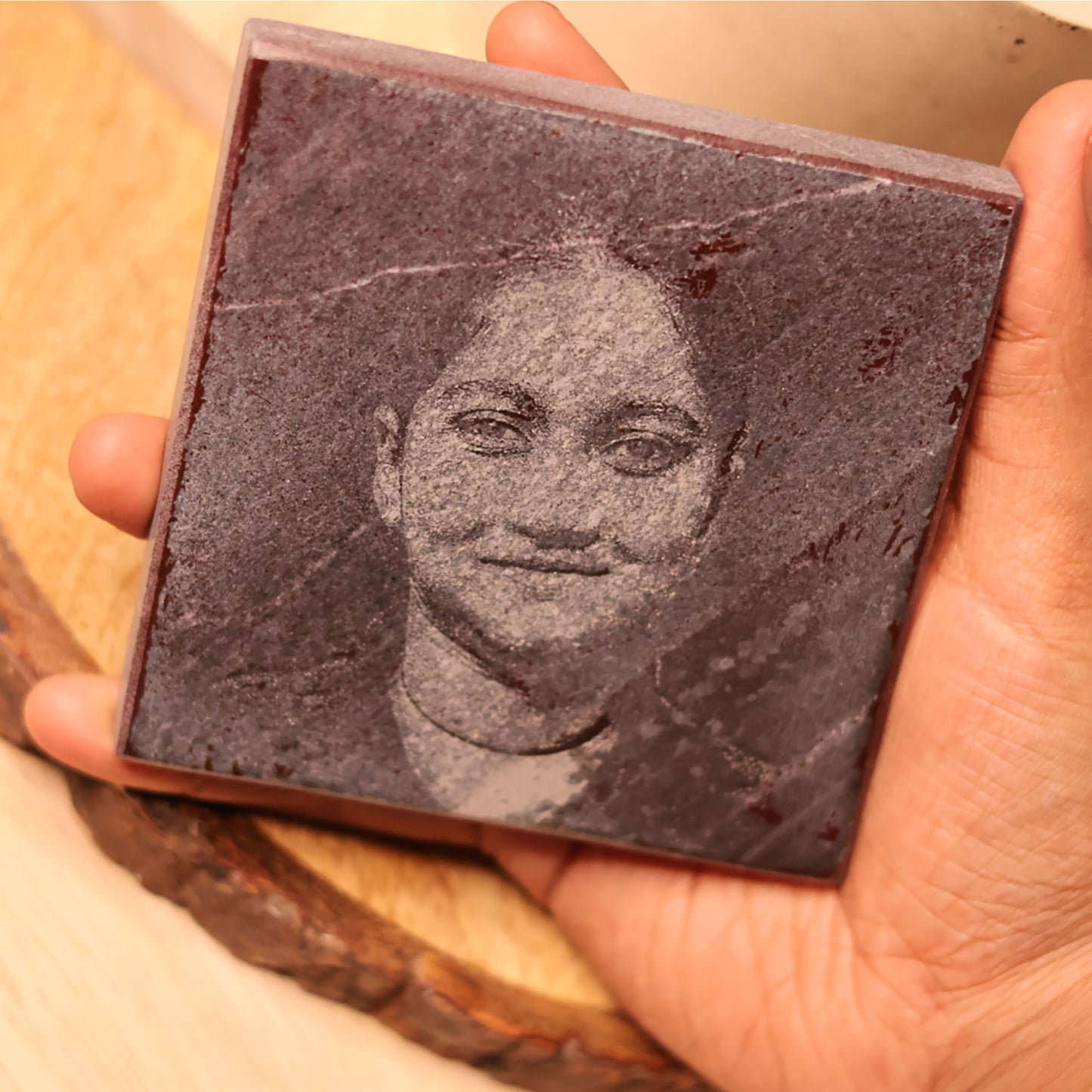 Personalized Photo Engraved Stone Granite Plaque (8cmX8cm) – Custom Memorial & Keepsake Portrait Stone Gift