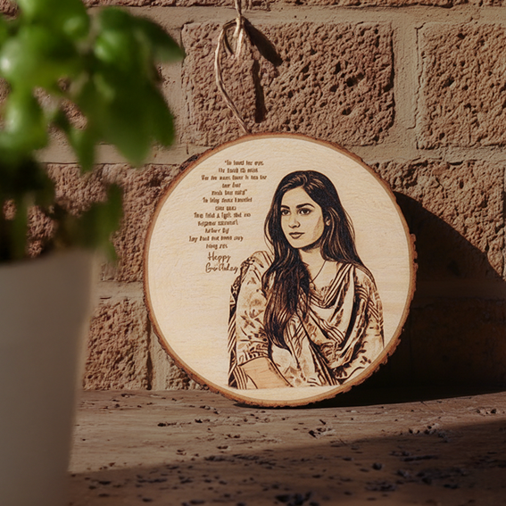 Personalized round Wooden Gift Plaque with bark  - 20x20cm Custom Printed Keepsake for Birthdays, Anniversaries, Weddings, and Special Occasions (Bark type)