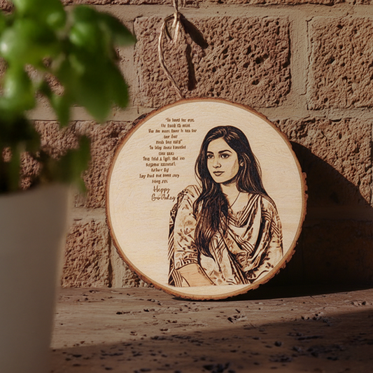 Personalized round Wooden Gift Plaque with bark  - 20x20cm Custom Printed Keepsake for Birthdays, Anniversaries, Weddings, and Special Occasions (Bark type)