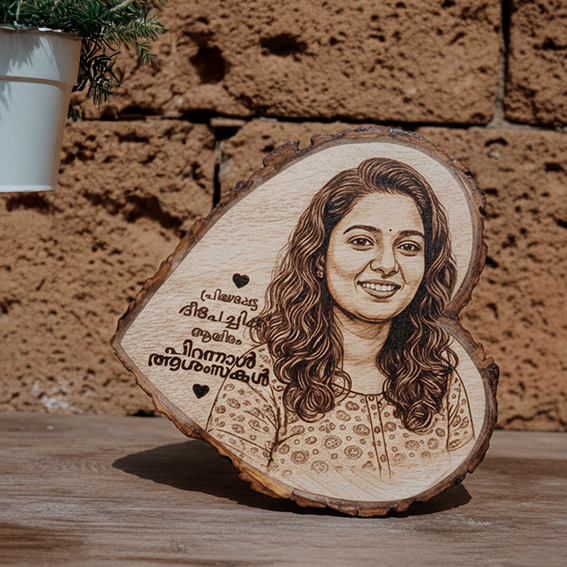 Personalized round Wooden Gift Heart Plaque (Mangowood) with bark  - 20x20cm(8" Inch) Custom Printed Keepsake for Birthdays, Anniversaries, Weddings, and Special Occasions (Bark type) (Copy)