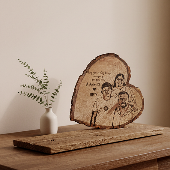 Personalized round Wooden Gift Heart Plaque (Mangowood) with bark  - 20x20cm(8" Inch) Custom Printed Keepsake for Birthdays, Anniversaries, Weddings, and Special Occasions (Bark type) (Copy)