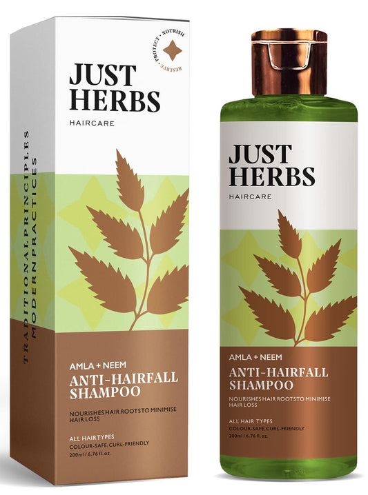 Just Herbs 8 in 1 Root Nourishing Amla Neem Hair Fall Control Shampoo For Men & Women - Suitable For Oily Hair Scalp, Sulphate & Paraben