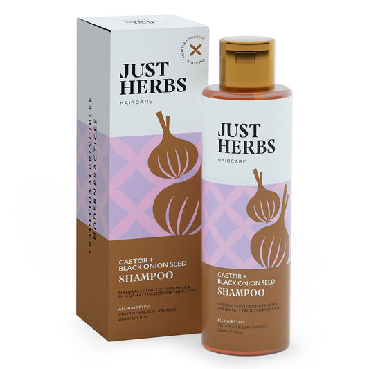 Just Herbs Castor and Black Onion Seed Sulfate Free Shampoo Reduce Hairfall,Hair Loss For Dry and Frizzy, Normal Hair Types Men & Women