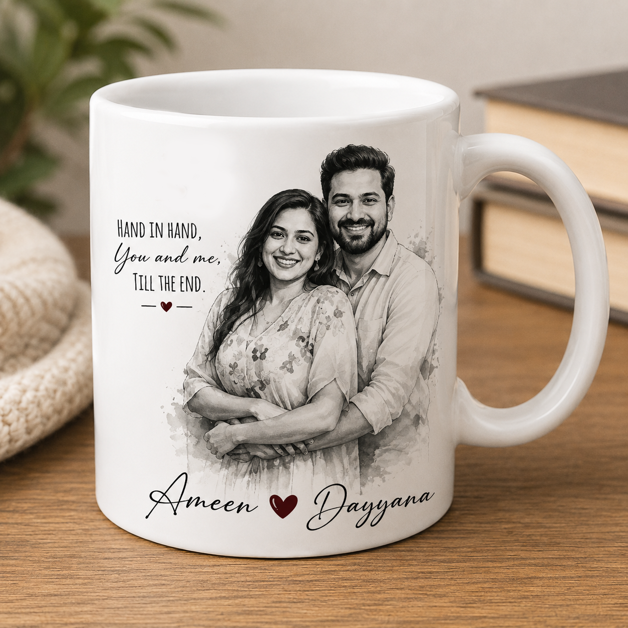 Photo Sketched Mug – Personalized Custom Portrait Coffee Mug | Black & White Sketch Effect | Couple, Birthday & Anniversary Gift